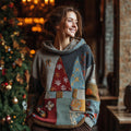 Vintage Christmas Tree Patchwork Women's Knit Hooded Sweater artswardrobe