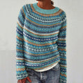 Vintage Icelandic Geometric Knit Pattern Women's Crew Neck Sweater artswardrobe