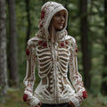 Women's Halloween Skull And Roses Mesh Zip-up Sweater artswardrobe