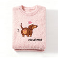 Comstylish I Love Christmas Dachshund Embroidered Cozy Sweater