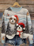 Comstylish Cute Christmas Dog Felt Art Cozy Sweater
