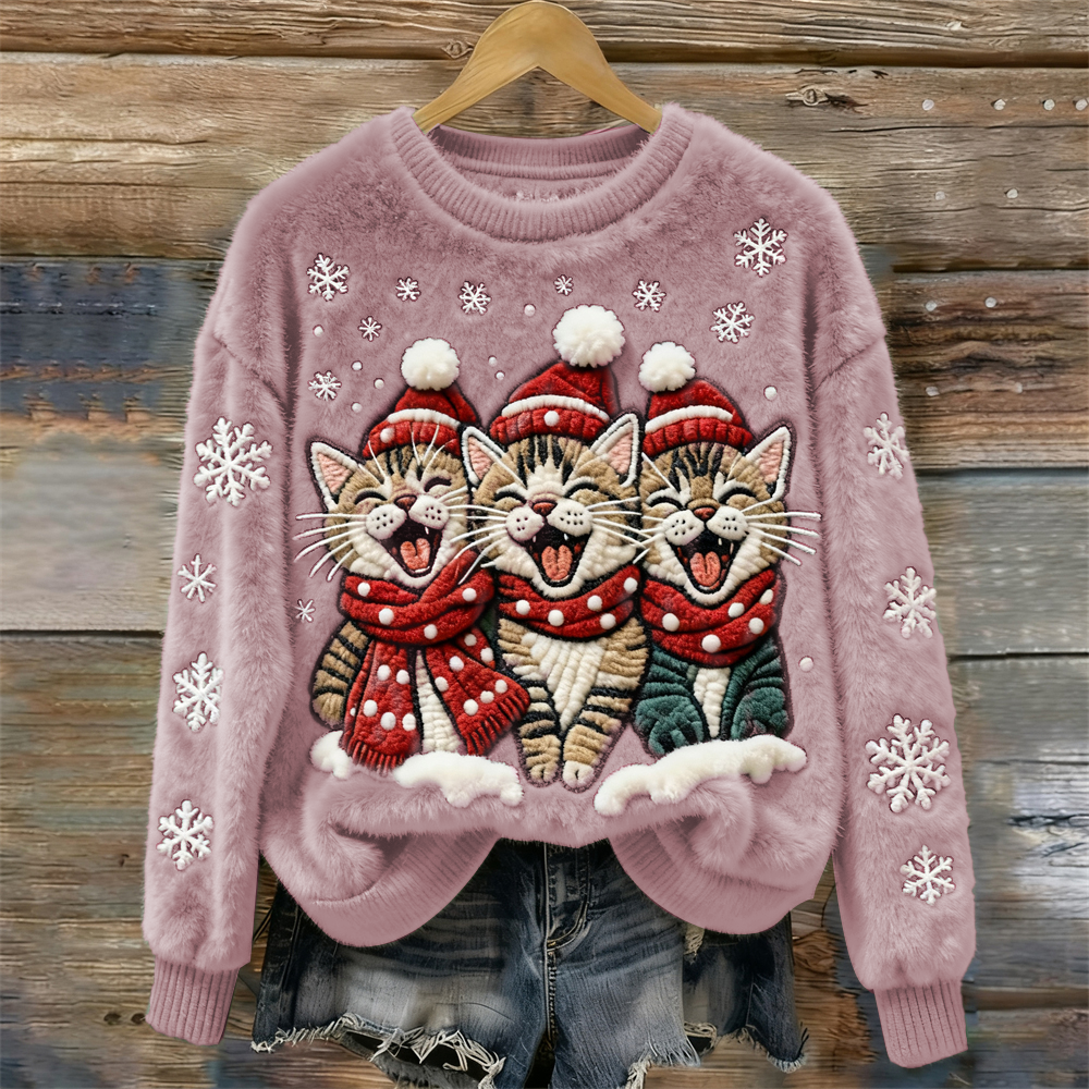 Christmas Cats Women's Cozy Plush Sweater artswardrobe