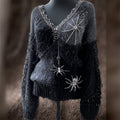 Vintage Gothic Crystal Spiders & Spiderweb Embroidered Cozy Sweater artswardrobe