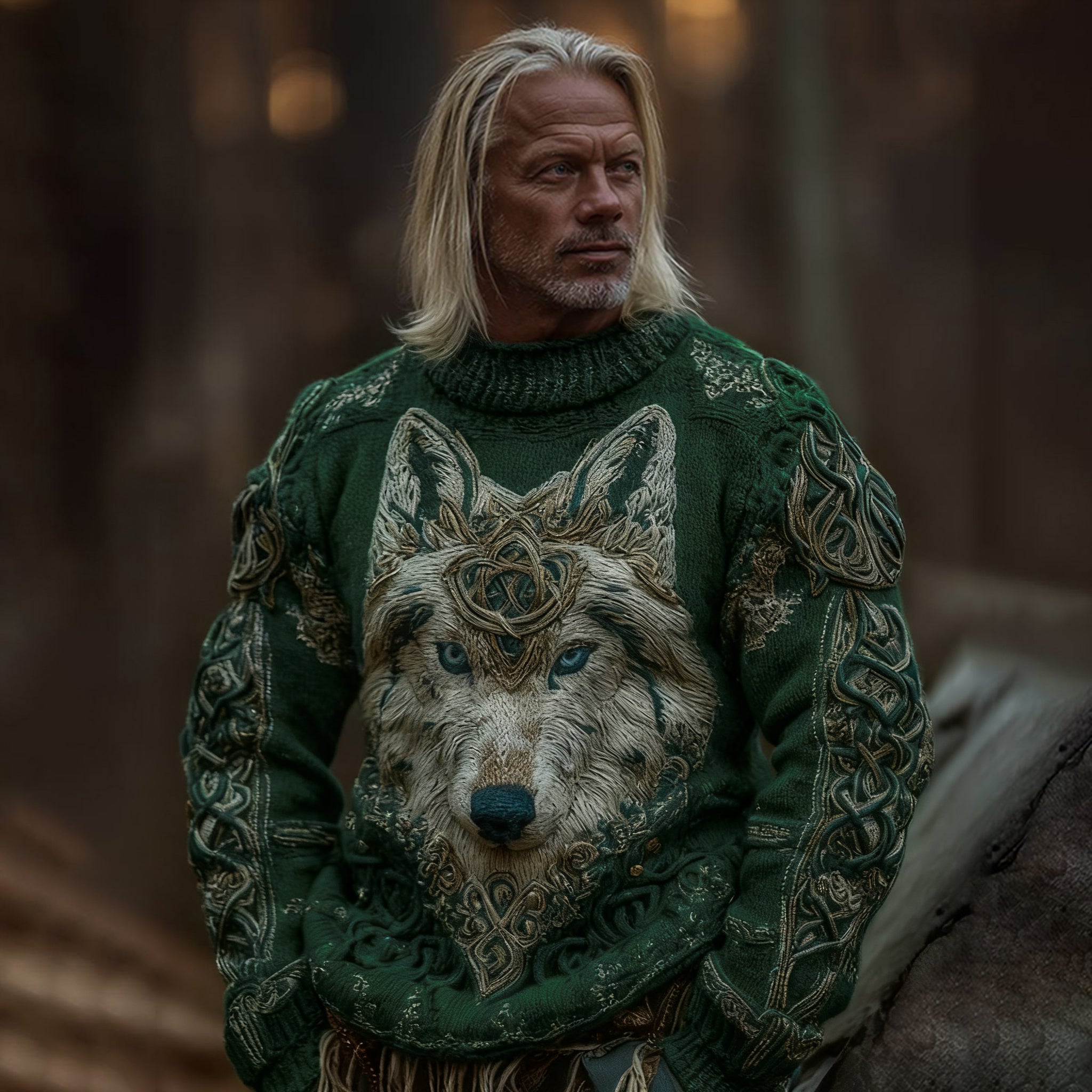 Men's Viking Wolf Knit Pullover Sweater artswardrobe