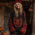 Women's Halloween Spooky Face Celtic Gradient Art Cozy Knitted Hooded Sweater artswardrobe