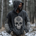 Men's Halloween Skeleton And Spider Web Embroidery Vintage Gray Sweater artswardrobe