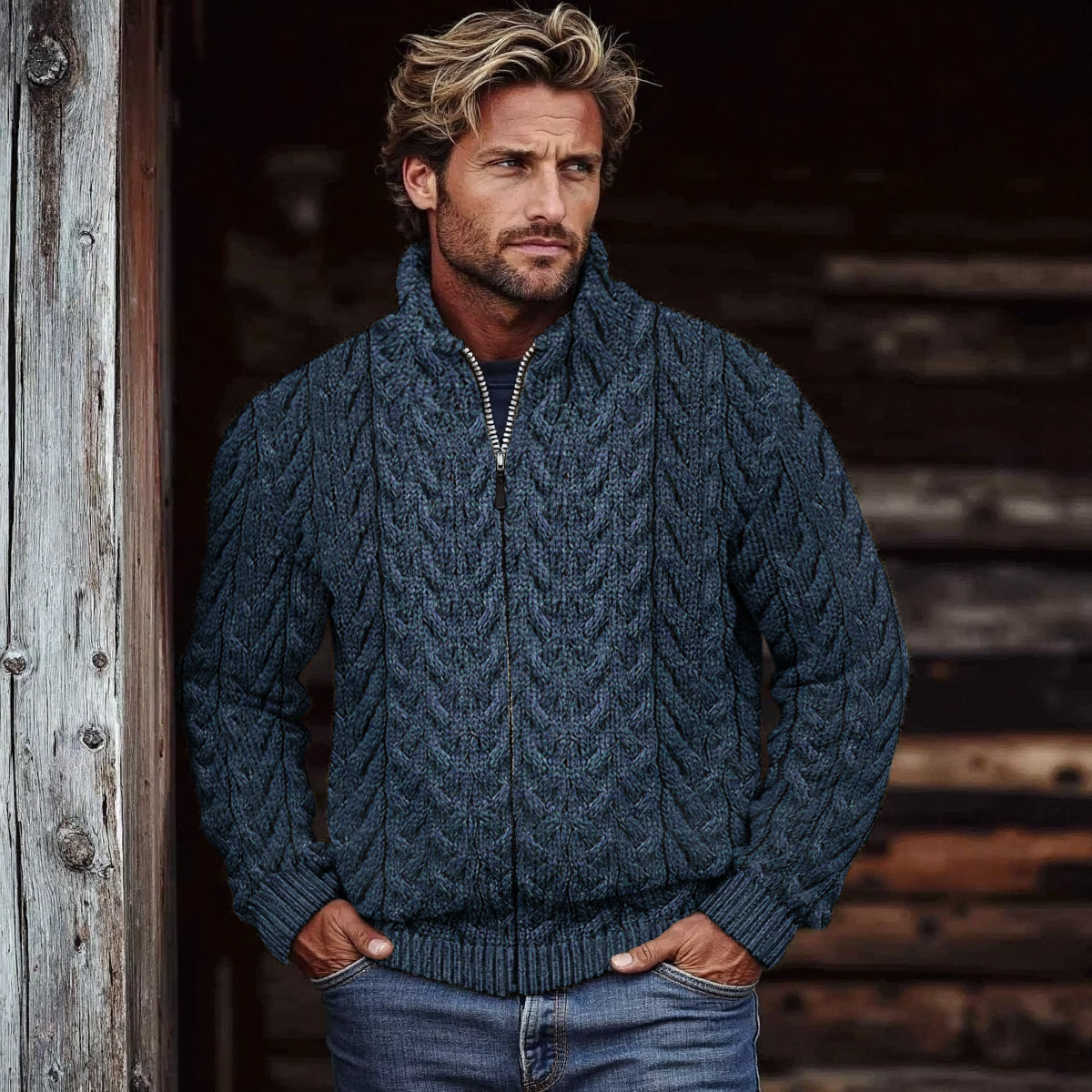 Men's Super Soft Honeycomb Zipper Aran Sweater artswardrobe