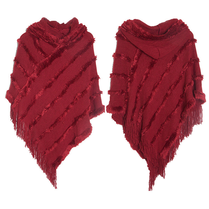 Vintage Solid Fringed Hooded Sweater Pullover Shawl elevenforest
