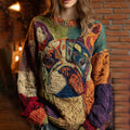 Vintage Classic Patchwork Lovely Cute Pug French Bulldog Inspired Cozy Knit Sweater artswardrobe