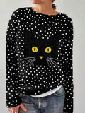Vintage Black Cat Face Pattern Polka Dots Cozy Sweater artswardrobe