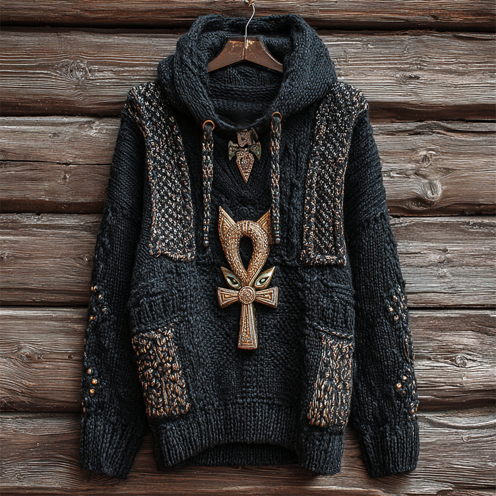 Comstylish Halloween Egyptian Ankh Cat-shaped Women's Hooded Sweater