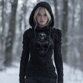 Women's Vintage Celtic Knot Skull And Roses Knitted Hooded Sweater artswardrobe