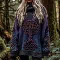 Women's Viking Tree Of Life With Celtic Knot Art Gradient Turtleneck Cozy Knit Sweater elevenforest