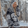 Halloween Skeleton Element Viking Style Women's Hooded Pullover Knit Sweater artswardrobe