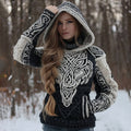 Women's Viking Celtic Wolf Knot Jacquard Hooded Sweater artswardrobe