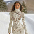 Comstylish Vintage Classy Snowflakes Art Knit Sweater Dress