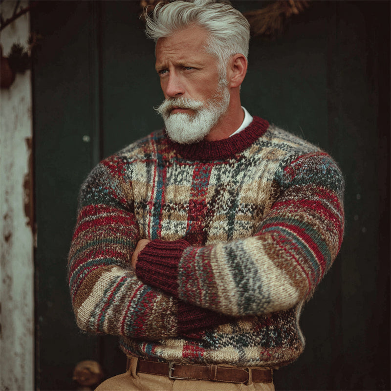 Men's Vintage 70s Retro Christmas Plaid Cozy Knit Sweater artswardrobe