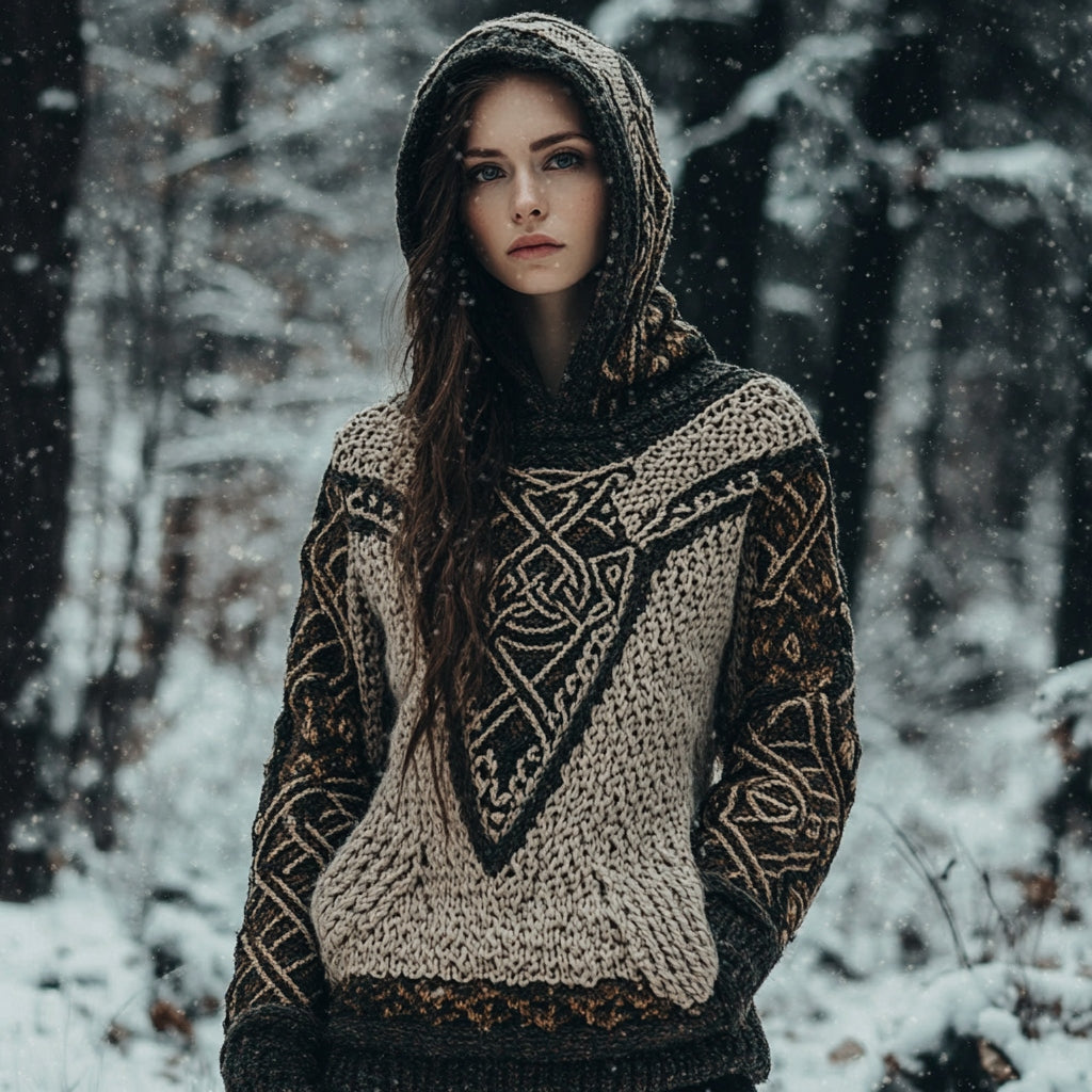 Women's Viking Totem Celtic Knot Vintage Pocket Hooded Sweater artswardrobe
