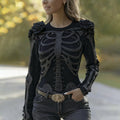 Women's Halloween Skeleton Bones With Roses Art Knitted Warm Sweater artswardrobe