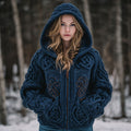 Women's Viking Celtic Knot Cozy Warm Knit Full Zip Hooded Sweater artswardrobe