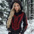 Vintage Celtic Knot Jacquard Contrast Hooded Chunky Sweater artswardrobe