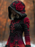 Halloween Viking Style Lady Hooded Knit Sweater Dress artswardrobe