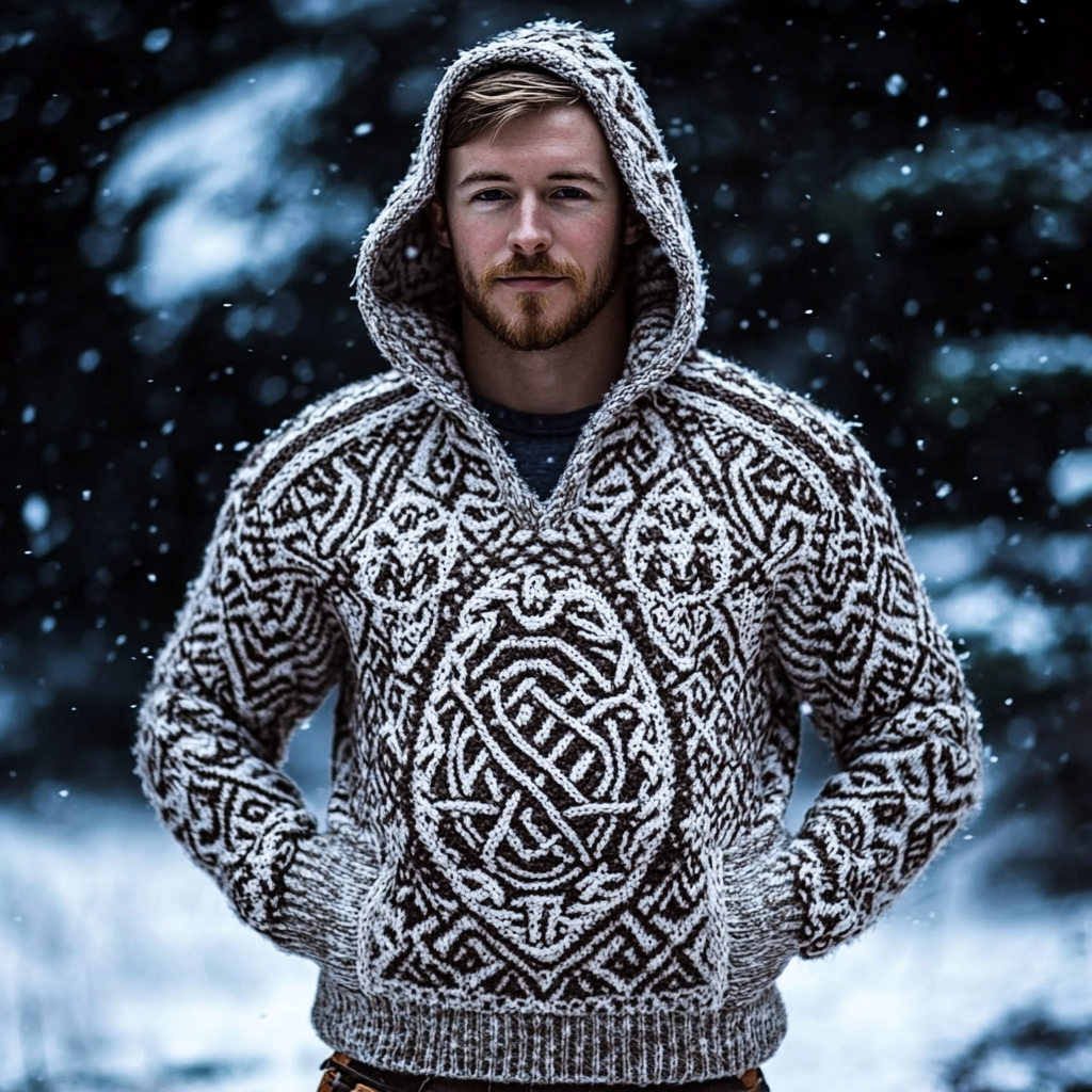 Men's Viking Fenrir Wolf Cozy Thick Hooded Sweater elevenforest