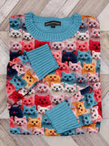 Colorful Cute Cats Embroidered Crew Neck Cozy Sweater elevenforest