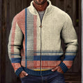 Men‘s Retro Ethnic Stripes Art Zipper Cozy Sweater artswardrobe