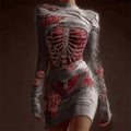 Classy Skeleton Anatomy Bloody Roses Bandages Knit Sweater Dress artswardrobe