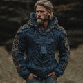 Men's Viking Wolf Celtic Knot Jacquard Knitted Hooded Sweater elevenforest