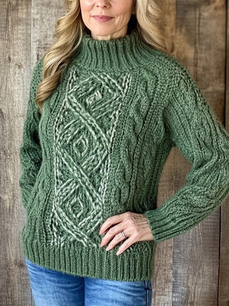 Classic Celtic Jacquard Retro Cozy Turtleneck Sweater artswardrobe