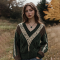 Vintage Irish Celtic Chunky Knit Cozy Warm V Neck Sweater artswardrobe