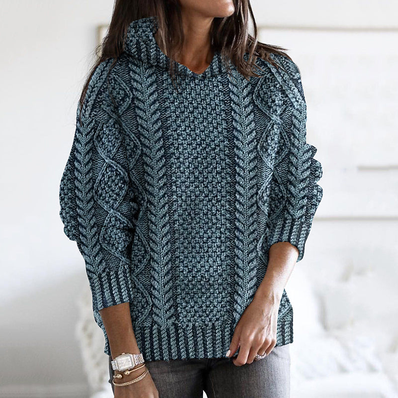 Women's Thick-Knit Clan Pattern Distressed Hooded Sweater elevenforest