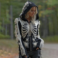 Comstylish Women's Vintage Skeleton Rose Gothic Art Zipper Knit Hooded Sweater