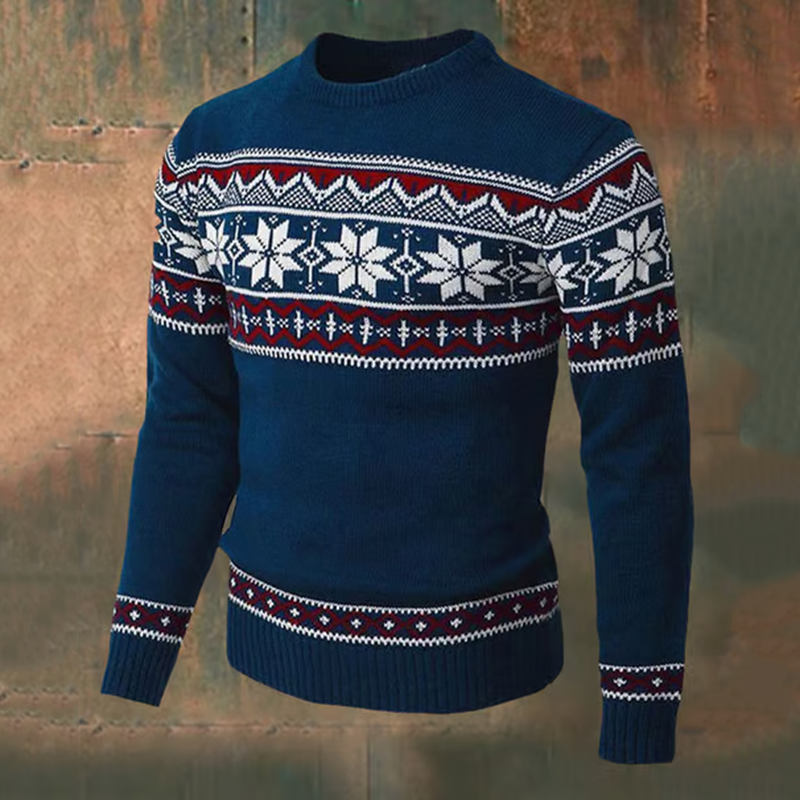Comstylish Men's Vintage Christmas Snowflake Pattern Art Printed Knitted Warm Crew Neck Sweater