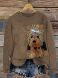 Comstylish Fuzzy Scotch Terrier Plush Patchwork Knit Sweater