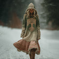 Women's Vintage Celtic Tree Of Life Ombre Hooded Sweater Midi Dress artswardrobe