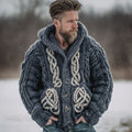 Men's Viking Celtic Knot Art Knit Button Hooded Sweater artswardrobe