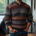 Men'S Retro Stripes Ethnic Art Cozy Knit Sweater artswardrobe