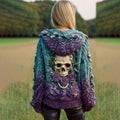 Women's Artistic Skeleton Rose Vintage Gradient Color Worn-out Hooded Sweater elevenforest
