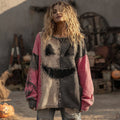 Halloween Spooky Face Contrast Stitched Cozy Knit Sweater elevenforest