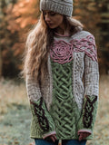 Women's Vintage Floral Cable Knit Pattern Long-sleeved Sweater artswardrobe