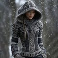 Women's Viking Celtic Knot With Rose Art Winter Warmth Knit Hooded Sweater