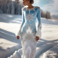 Comstylish Classy Snowflakes Diamond Beaded Glitter Contrast Maxi Sweater Dress