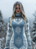 Comstylish Vintage Snowflakes Viking Celtic Contrast Cozy Sweater Dress