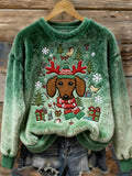 Christmas Scarf Dog Women's Cozy Flannel Sweater