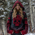 Women's Vintage Viking Tribal Celtic Skull Gradient Chunky Knit Hooded Sweater artswardrobe