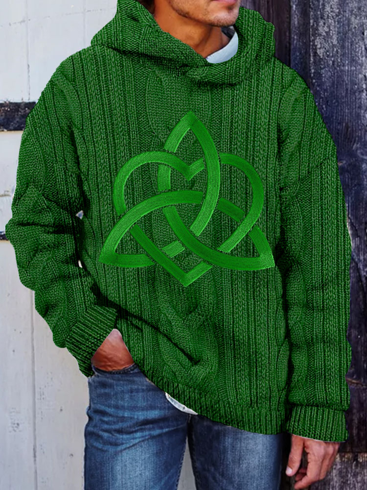 Men's Irish Celtic Love Knot Embroidered Cozy Hooded Sweater artswardrobe