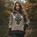 Women's Celtic Knot Thick Rope Braid Hooded Sweater artswardrobe